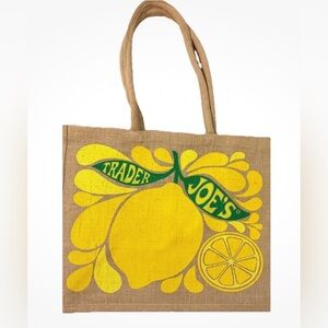 Trader Joe's Large Tote Bag Lemon and Lime Jute Burlap Reusable Shopping  New